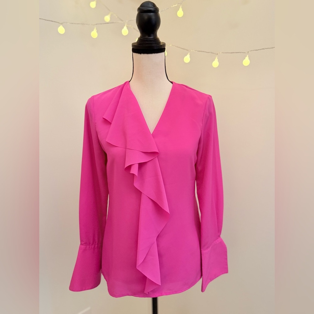 🌾 Calvin Klein Pink Ruffled Long Sleeve Blouse